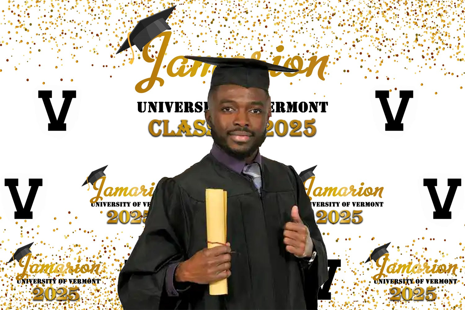 Graduation Backdrop Golden Confetti Customized Party Graduation Backdrop MRR4-34