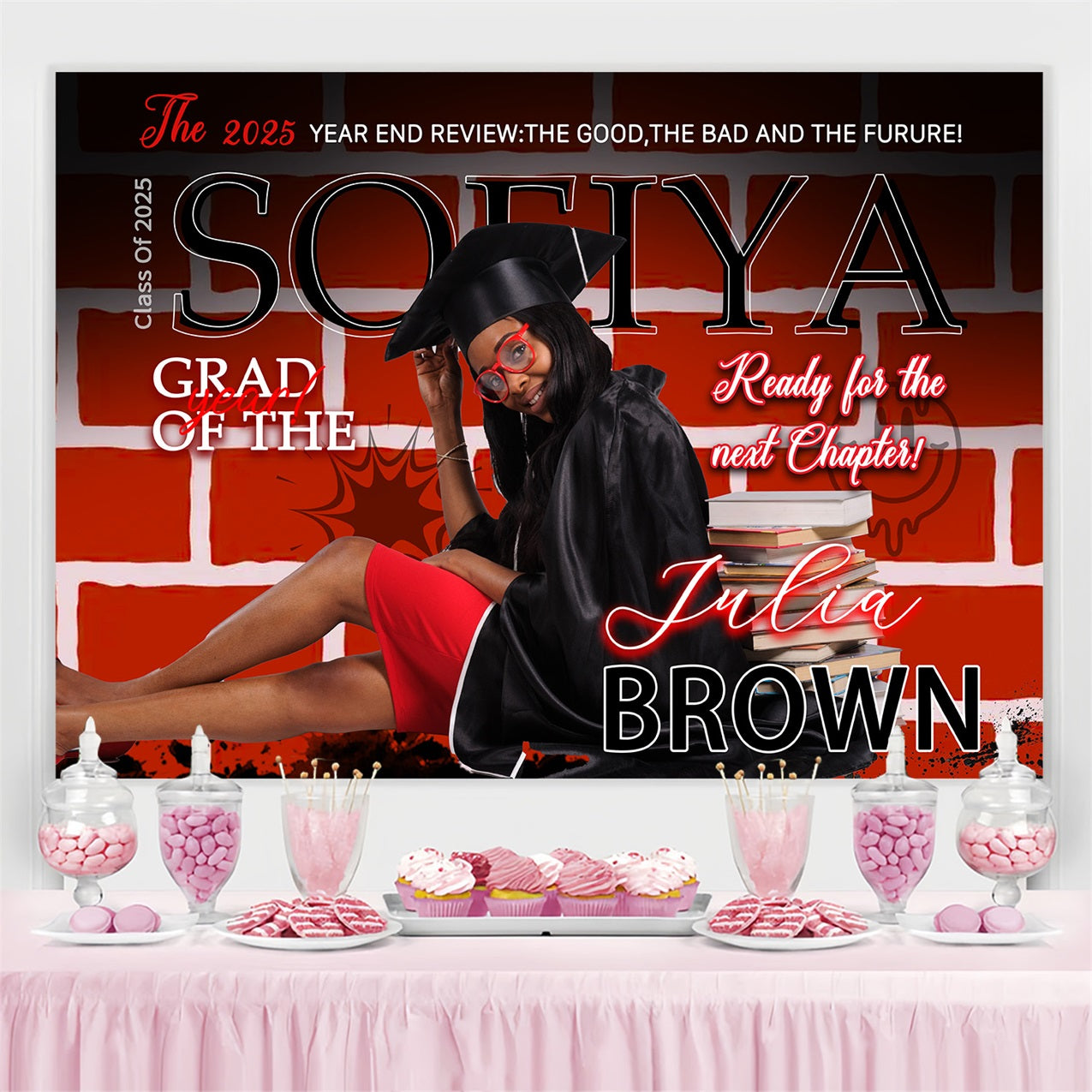 Graduation Backdrops Red Brick Wall Custom Party Graduation Backdrop MRR4-36