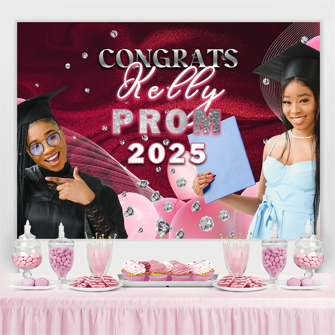 Prom Photo Backdrop Sparkling Diamond Balloon Personalized Party Graduation Backdrop MRR4-37