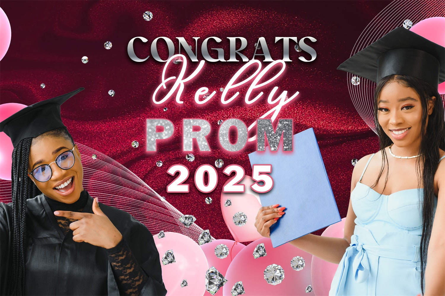 Prom Photo Backdrop Sparkling Diamond Balloon Personalized Party Graduation Backdrop MRR4-37