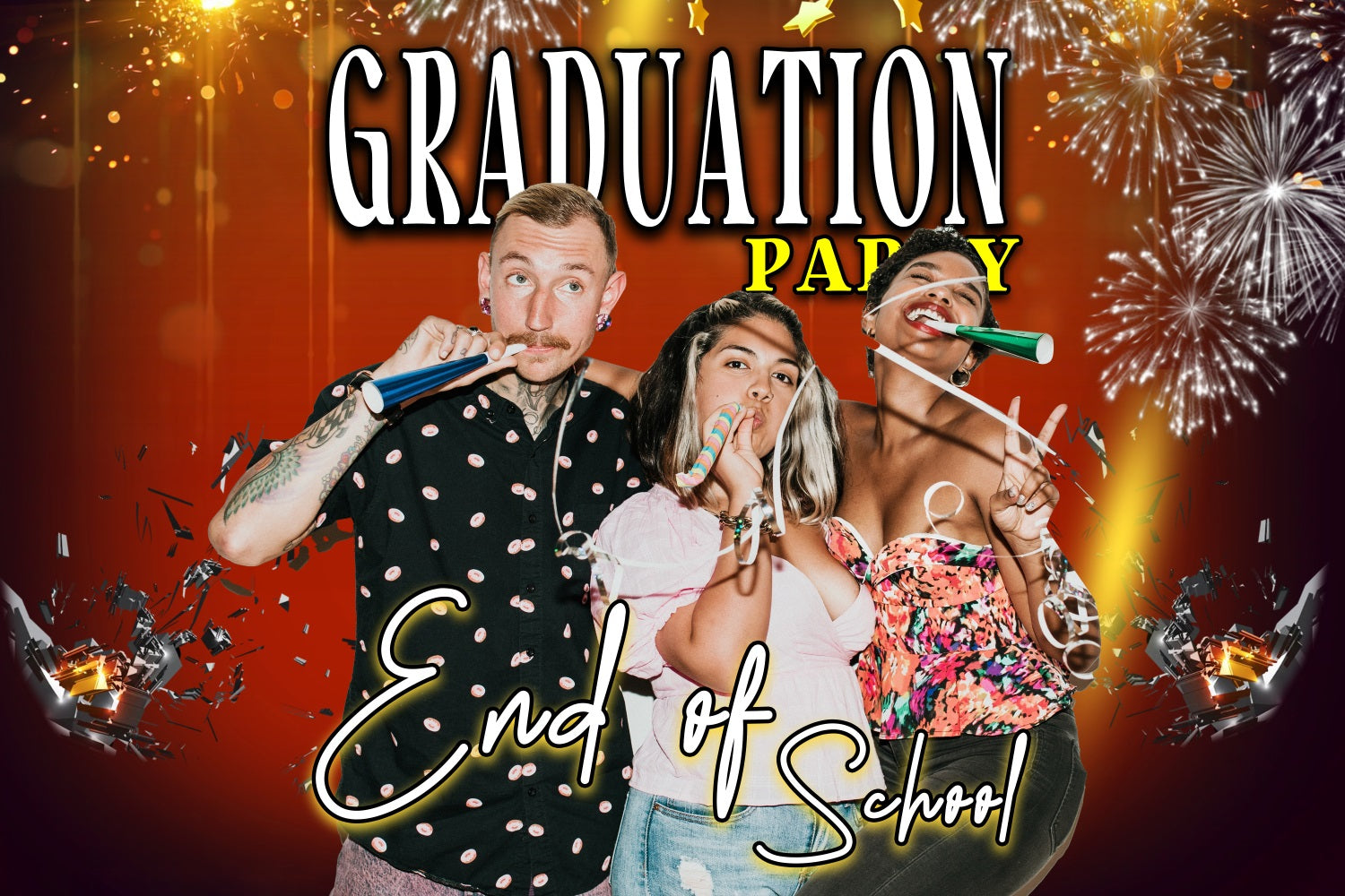 2025 Graduation Backdrop Bright Orange Fireworks Customized Party Graduation Backdrop MRR4-38