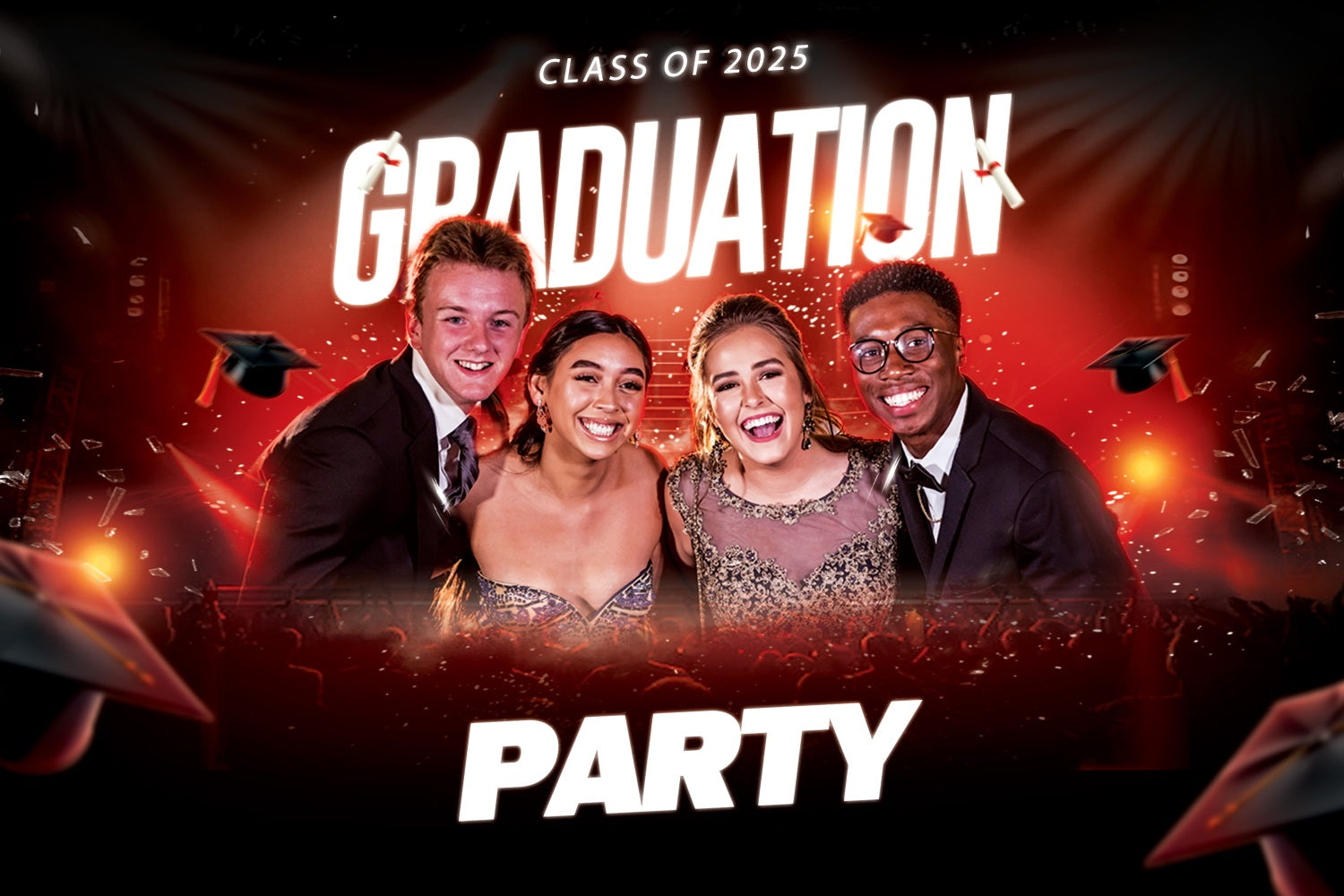 Graduation Backdrop Photoshoot Red Stage Lights Personalised Party Graduation Backdrop MRR4-39