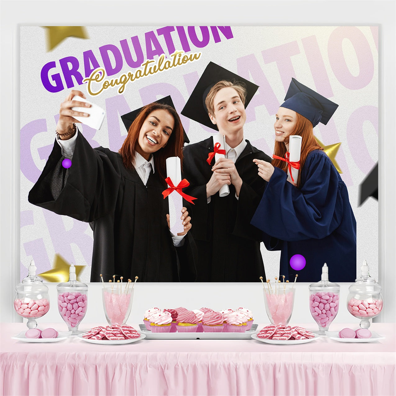 Graduated Backdrop Selfie Time Memories 2025 Personalized Party Graduation Backdrop MRR4-41