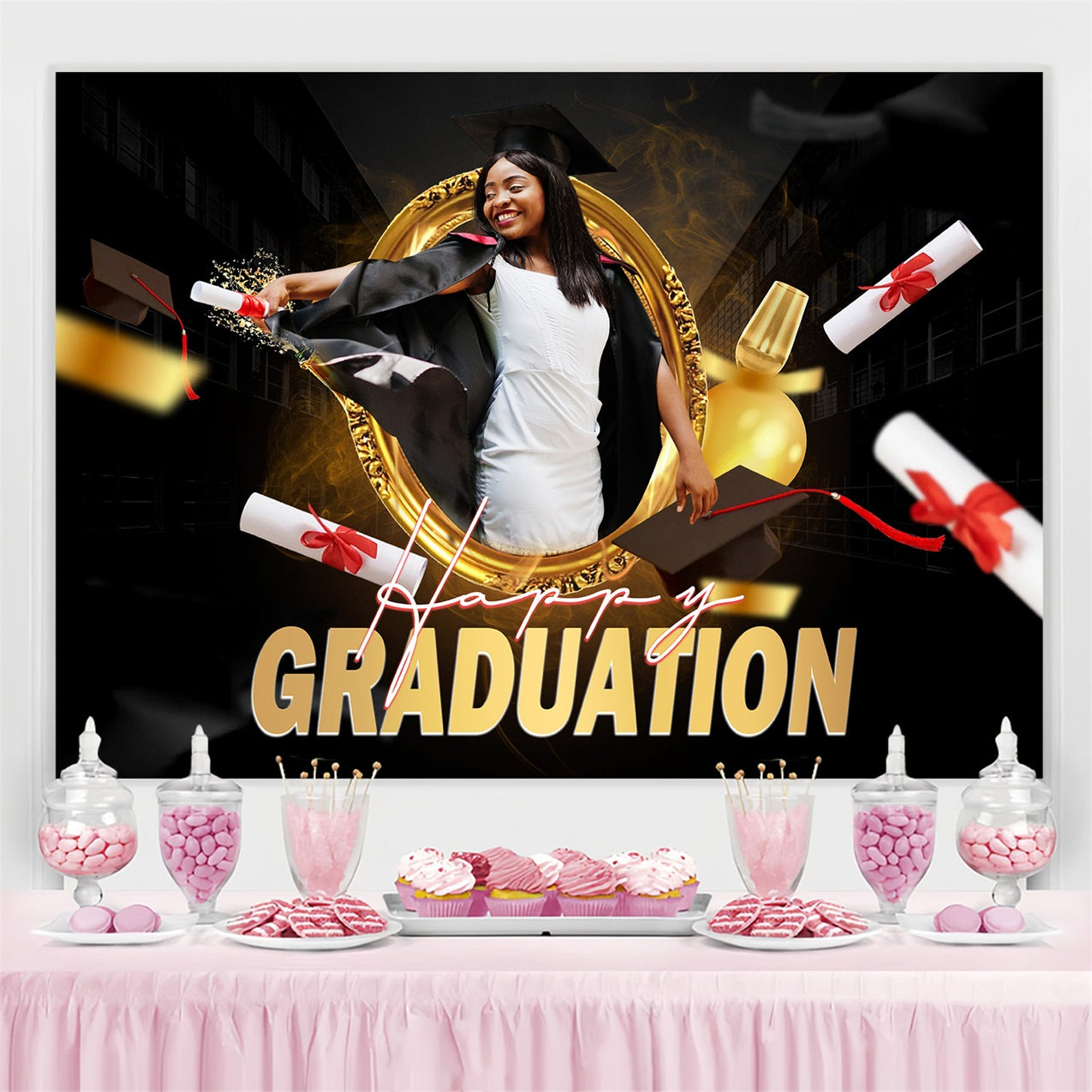 Graduation Backdrop Ideas Happy Diploma Toss Custom Party Graduation Backdrop MRR4-44