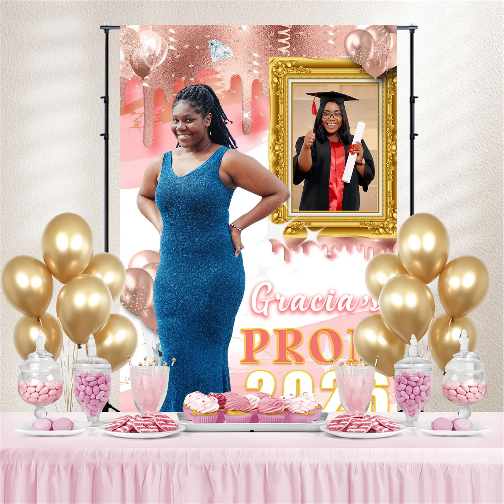 Prom 2026 Backdrop Glittering Balloons Frame Personalised Party Graduation Backdrop MRR4-52
