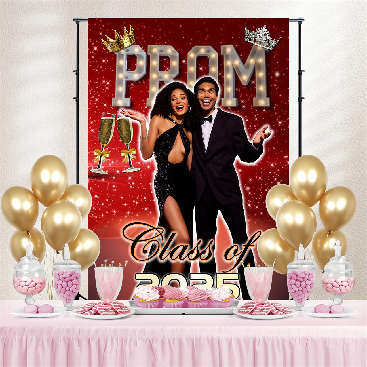 Prom Backdrop Ideas Sparkling Red Champagne Custom Party Graduation Backdrop MRR4-57