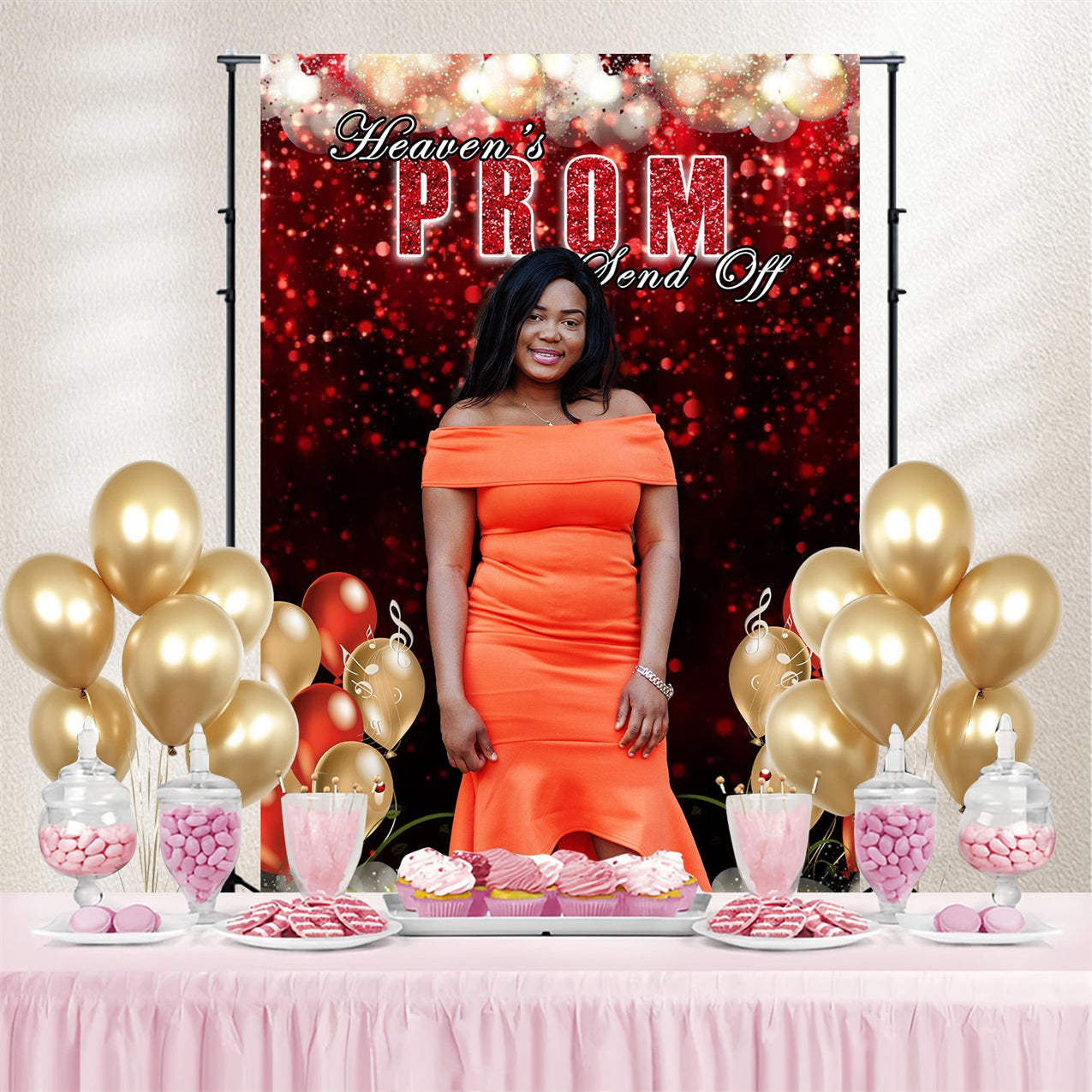 Prom Backdrop Design Red Glittery Balloons Customized Party Graduation Backdrop MRR4-59