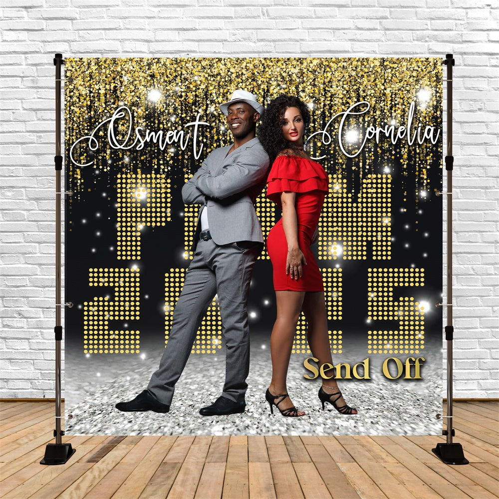 Prom Backdrop Ideas Gold Glam Lights Personalized Graduation Party Backdrop MRR5-11