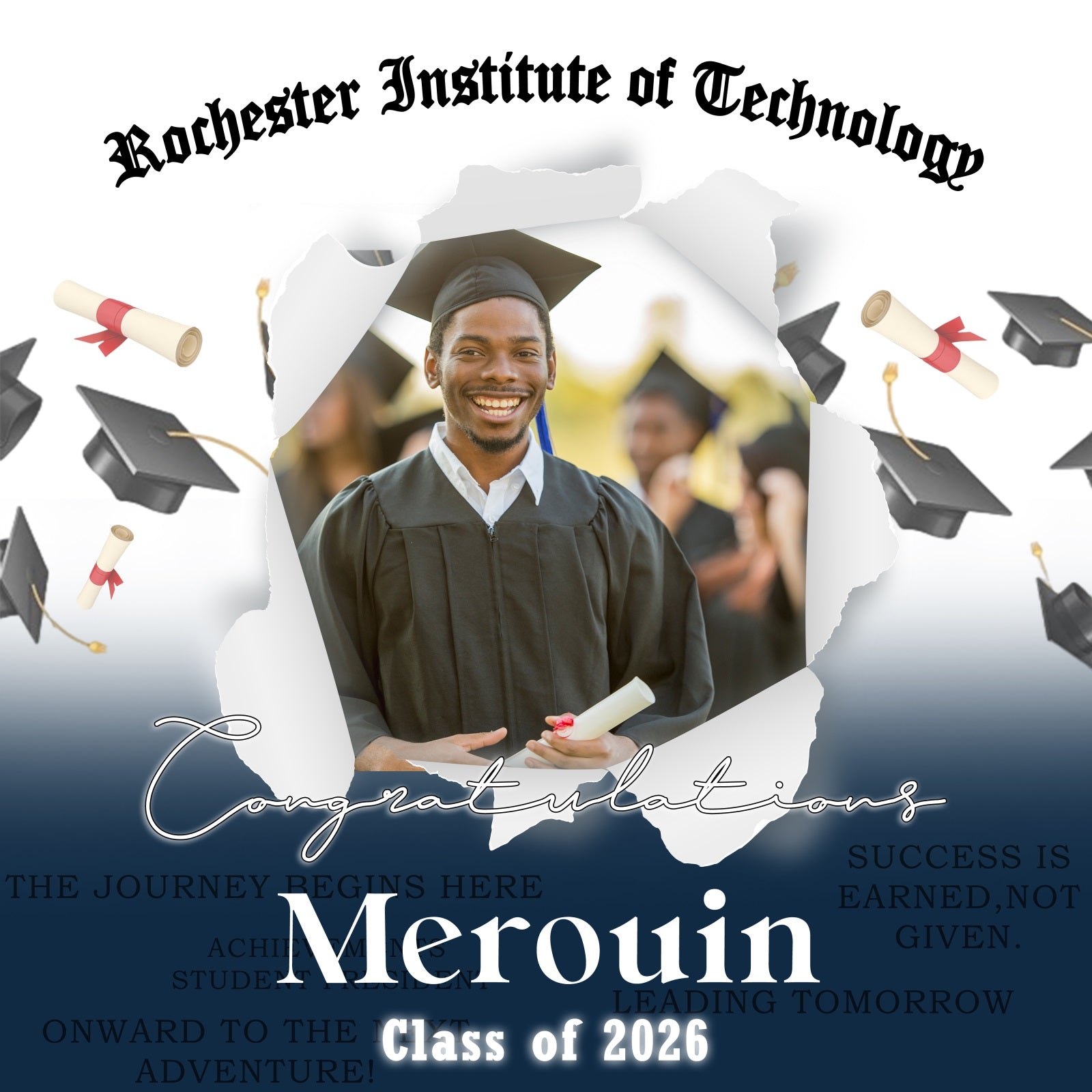 Customized Graduation Backdrop Elegant Cap Toss Graduation Party Backdrop MRR5-48