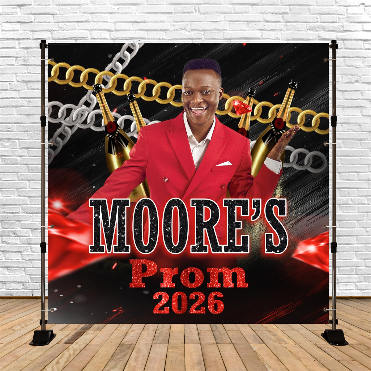 Prom Backdrop Stylish Chain Champagne Custom Graduation Party Backdrop MRR5-55