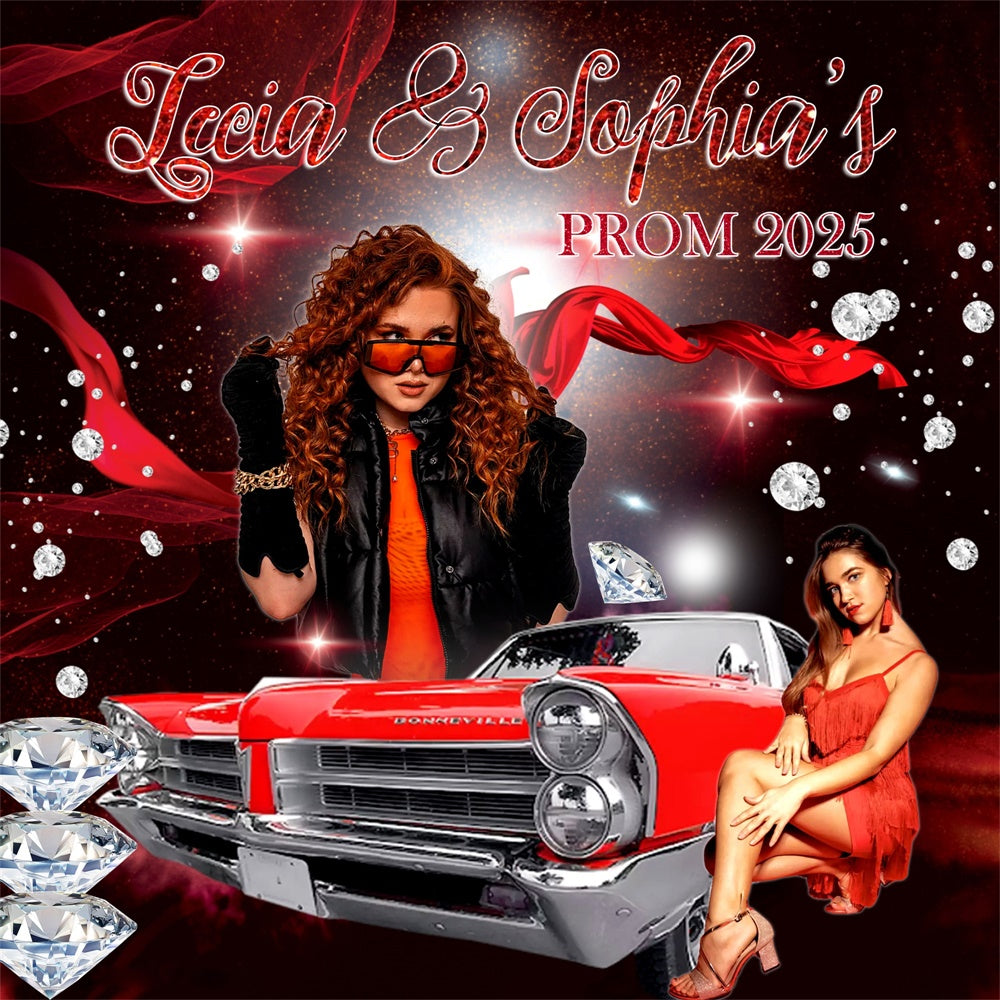 Prom Backdrop Ideas Vintage Car Shine Custom Graduation Party Backdrop MRR5-60