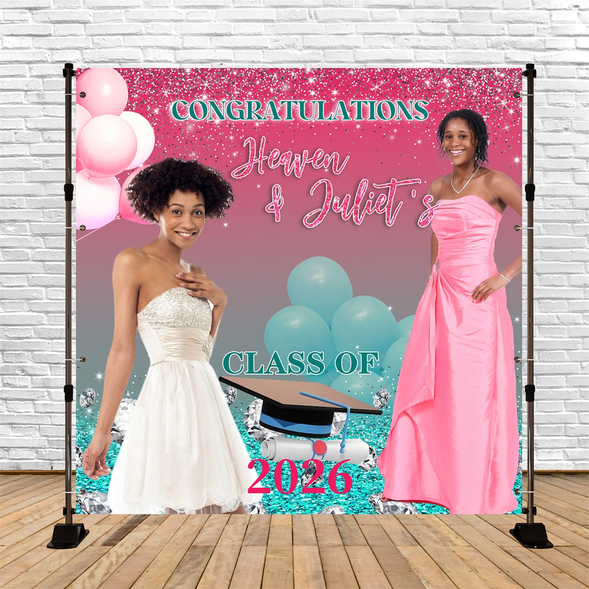 Personalized Graduation Backdrop Pink Glitter Graduation Party Backdrop MRR5-7