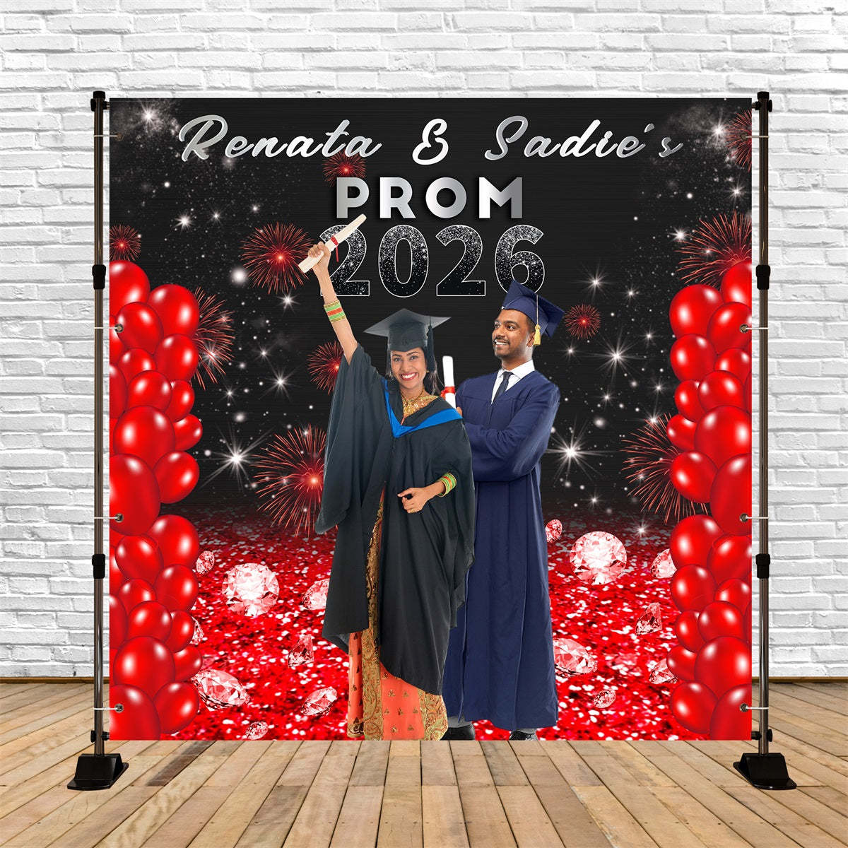 Prom Backdrops Red Balloon Fireworks Custom Graduation Party Backdrop MRR5-9