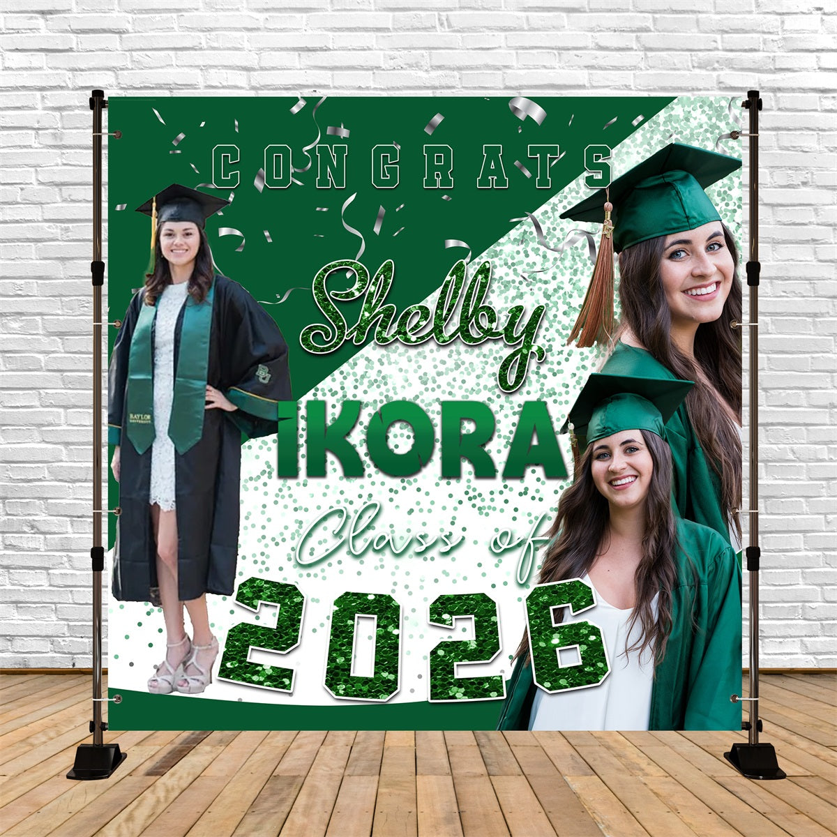 Graduation Backdrops Emerald Confetti Customized Party Graduation Backdrop MRR6-24