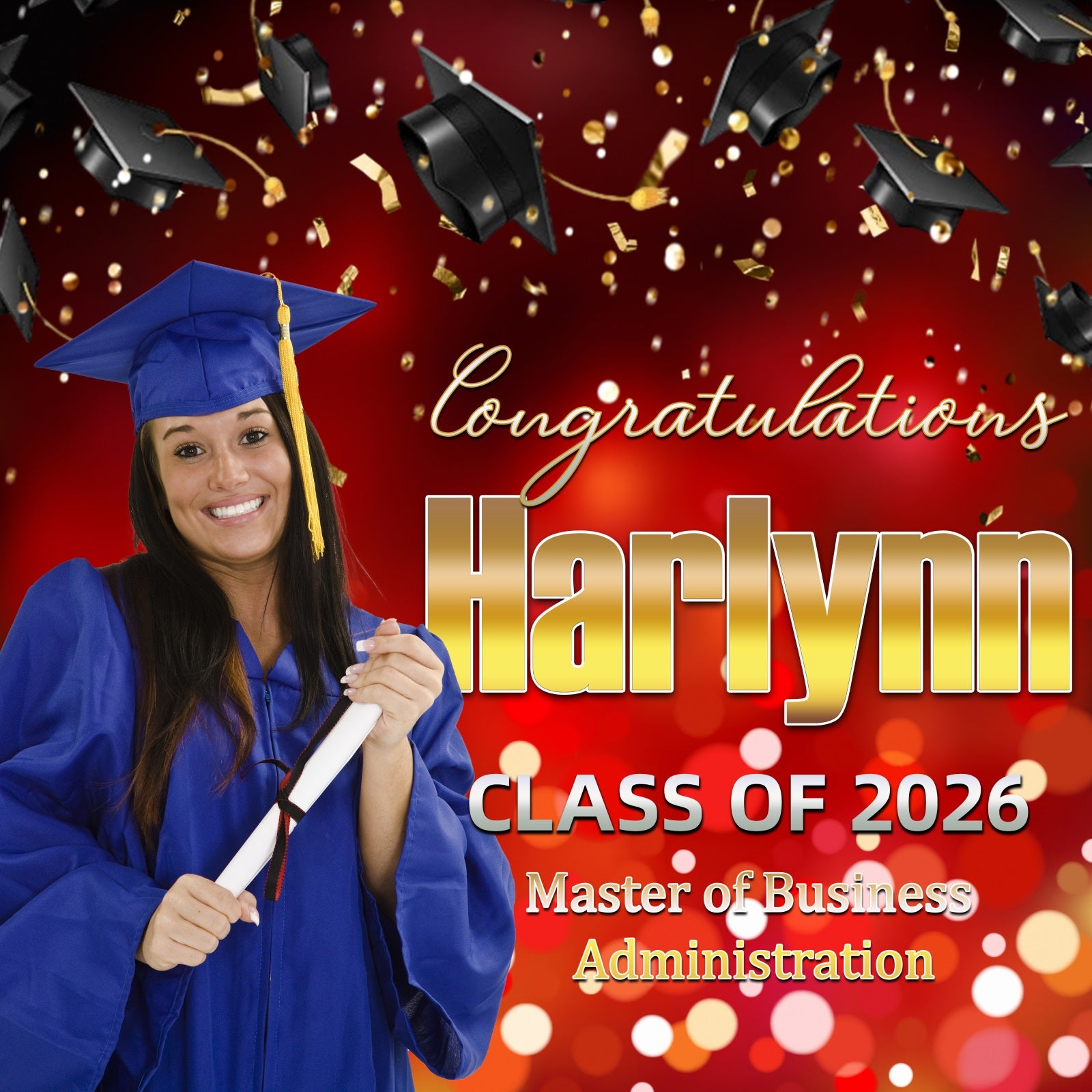 Backdrop Graduation Red Bokeh Sparkle Customized Party Graduation Backdrop MRR6-27