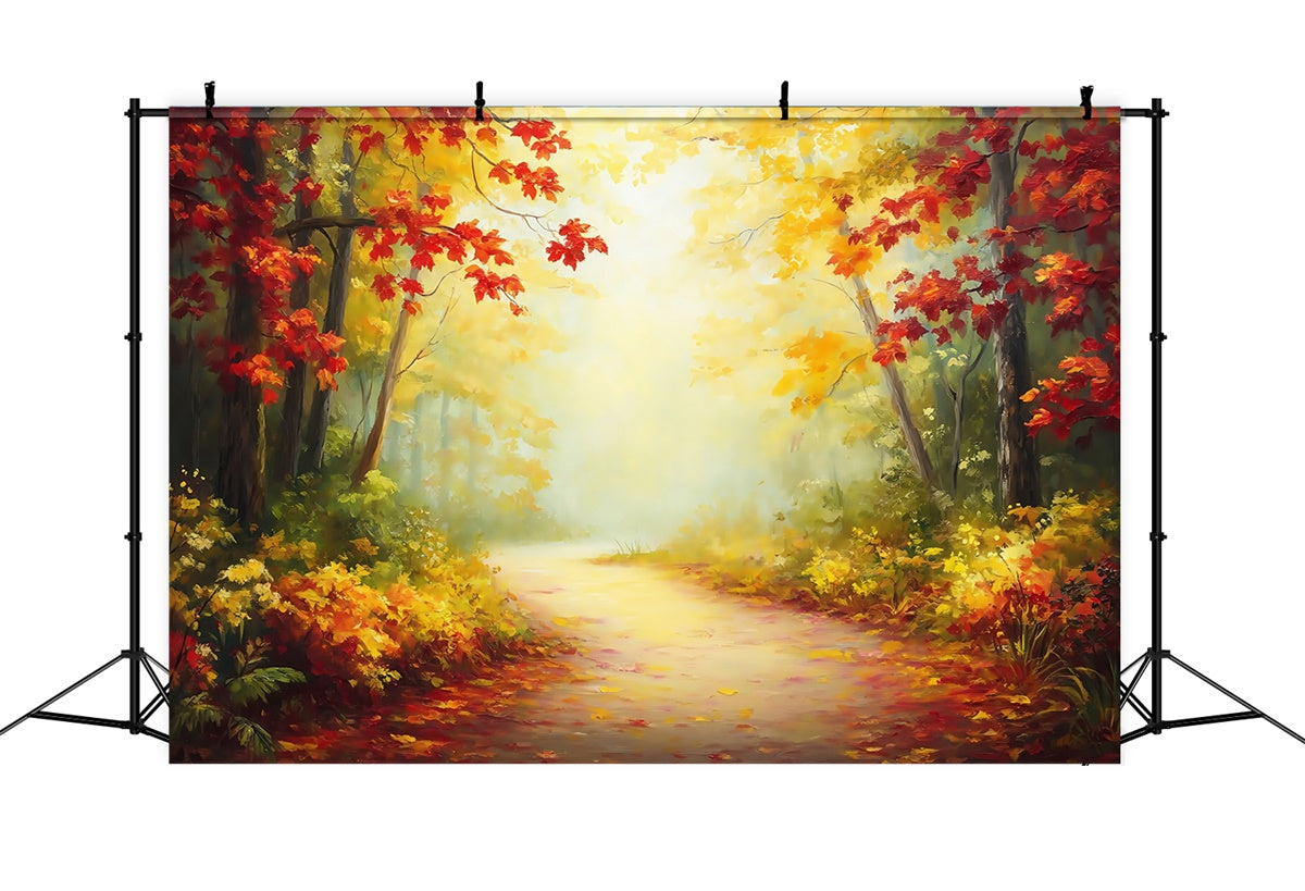 Autumn Forest Backdrop Golden Maple Walkway Backdrop MRR7-102