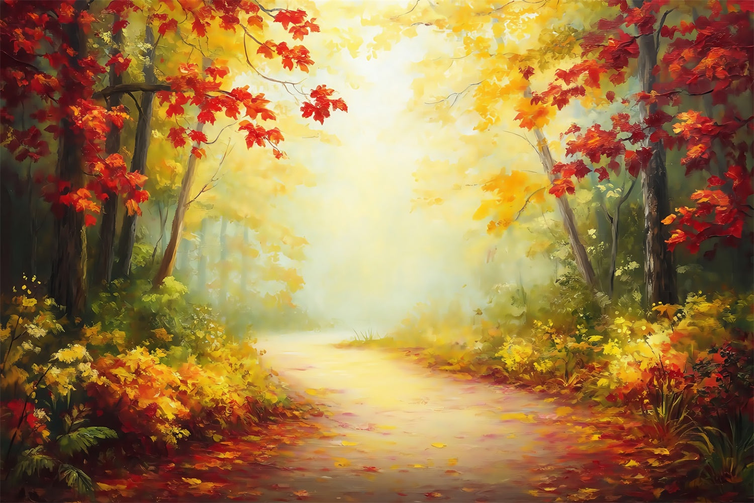 Autumn Forest Backdrop Golden Maple Walkway Backdrop MRR7-102