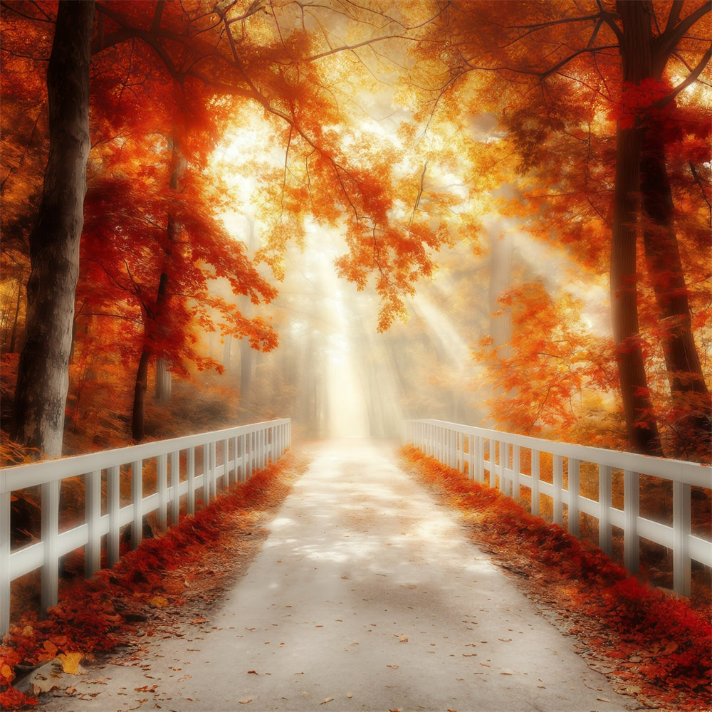 Fall Forest Backdrop Golden Autumn Bridge Backdrop MRR7-105
