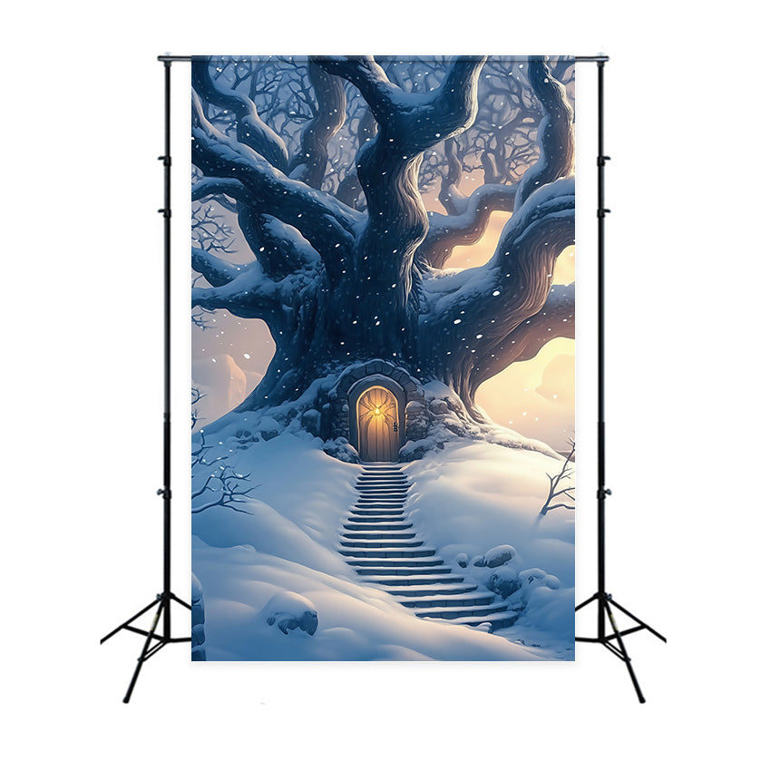 Snow Forest Backdrop Twilight Snow Tree Door Backdrop MRR7-115