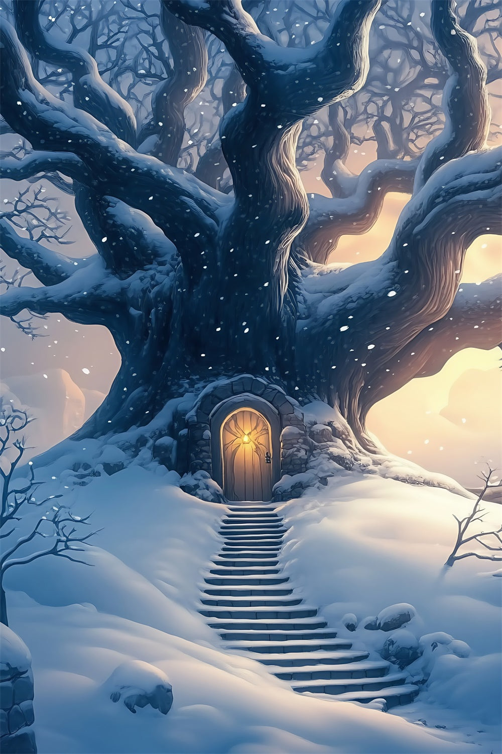 Snow Forest Backdrop Twilight Snow Tree Door Backdrop MRR7-115