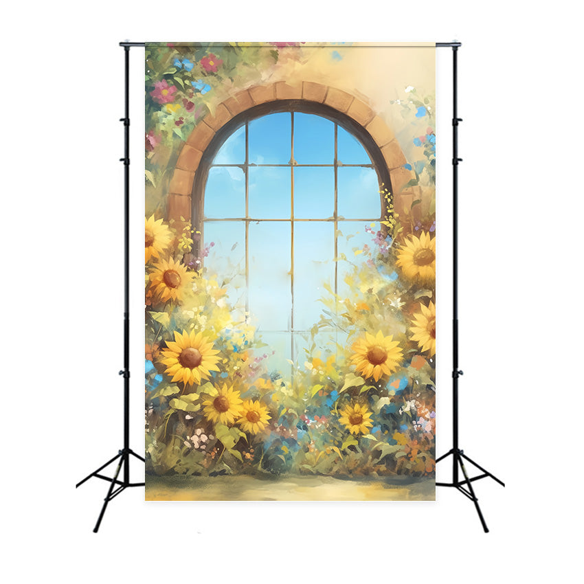 Fall Backdrops Sunflower Arch Window Glow Backdrop MRR7-144