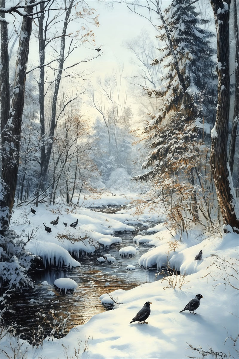 Snow Backdrop Winter Creek Crow Forest Backdrop MRR7-178