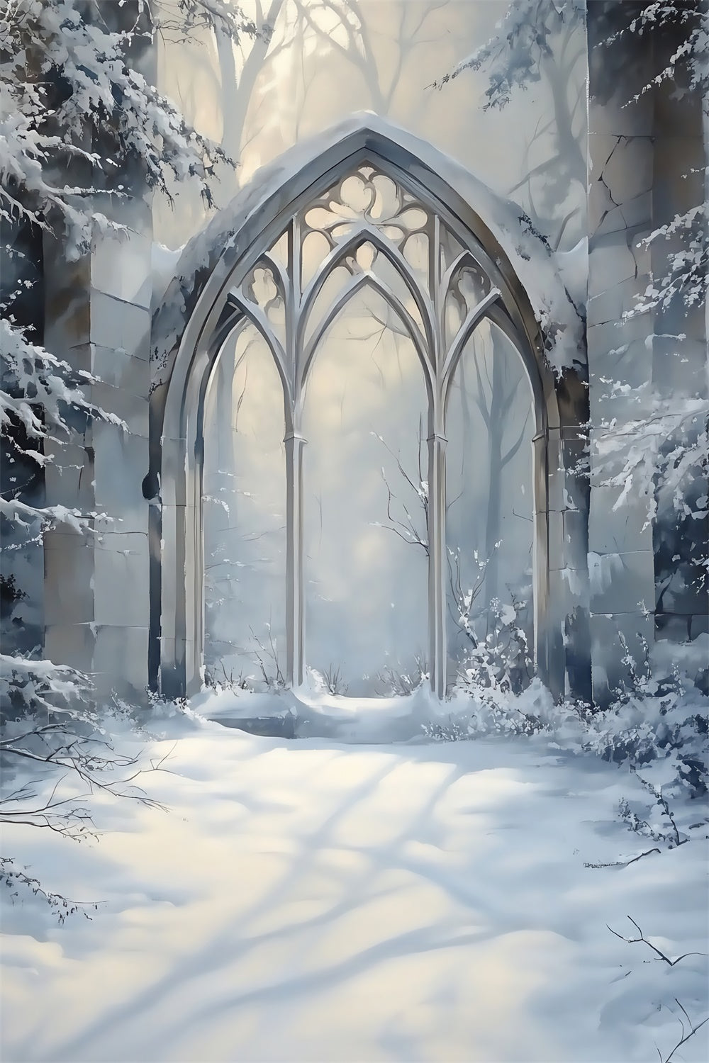Winter Photo Backdrop Frosted Gothic Arch Backdrop MRR7-179