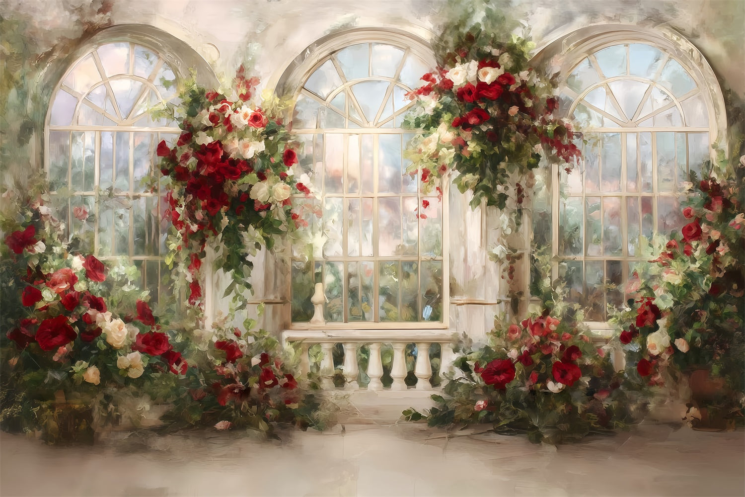 Oil Painting Photography Backdrop Rose Window Backdrop MRR7-198