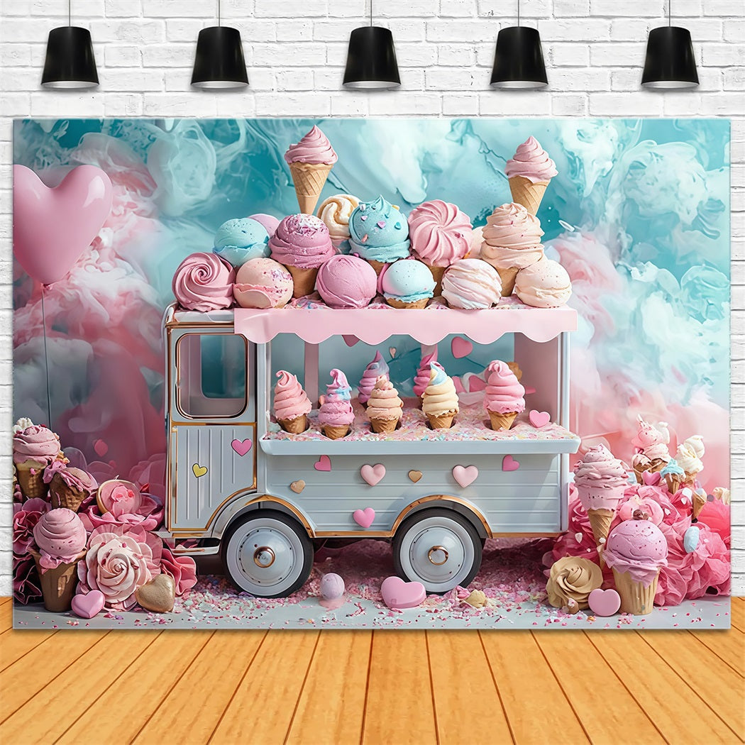 Newborn Backdrop Pastel Ice Cream Truck Sweets Kids Photo Backdrop MRR9-14