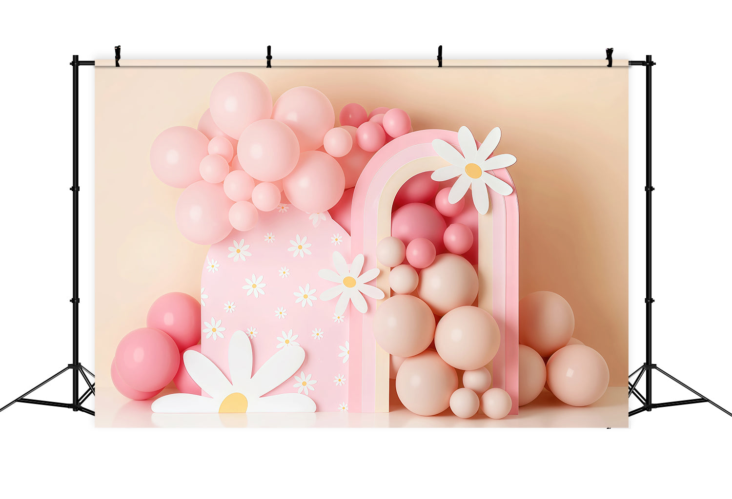 Cake Smash Backdrop Pink Daisy Balloon Rainbow Birthday Photo Backdrop MRR9-40