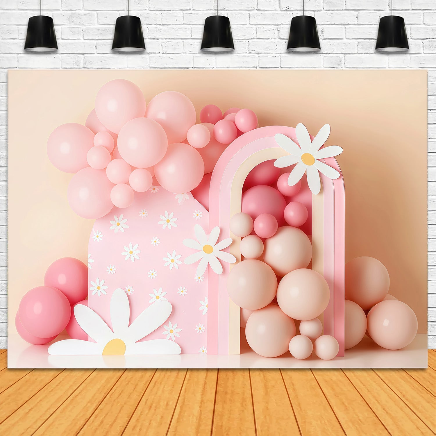 Cake Smash Backdrop Pink Daisy Balloon Rainbow Birthday Photo Backdrop MRR9-40