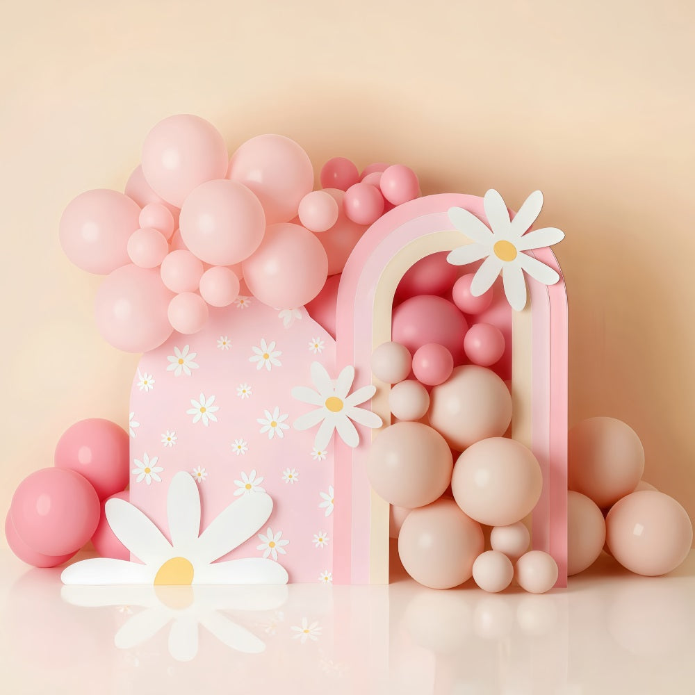 Cake Smash Backdrop Pink Daisy Balloon Rainbow Birthday Photo Backdrop MRR9-40