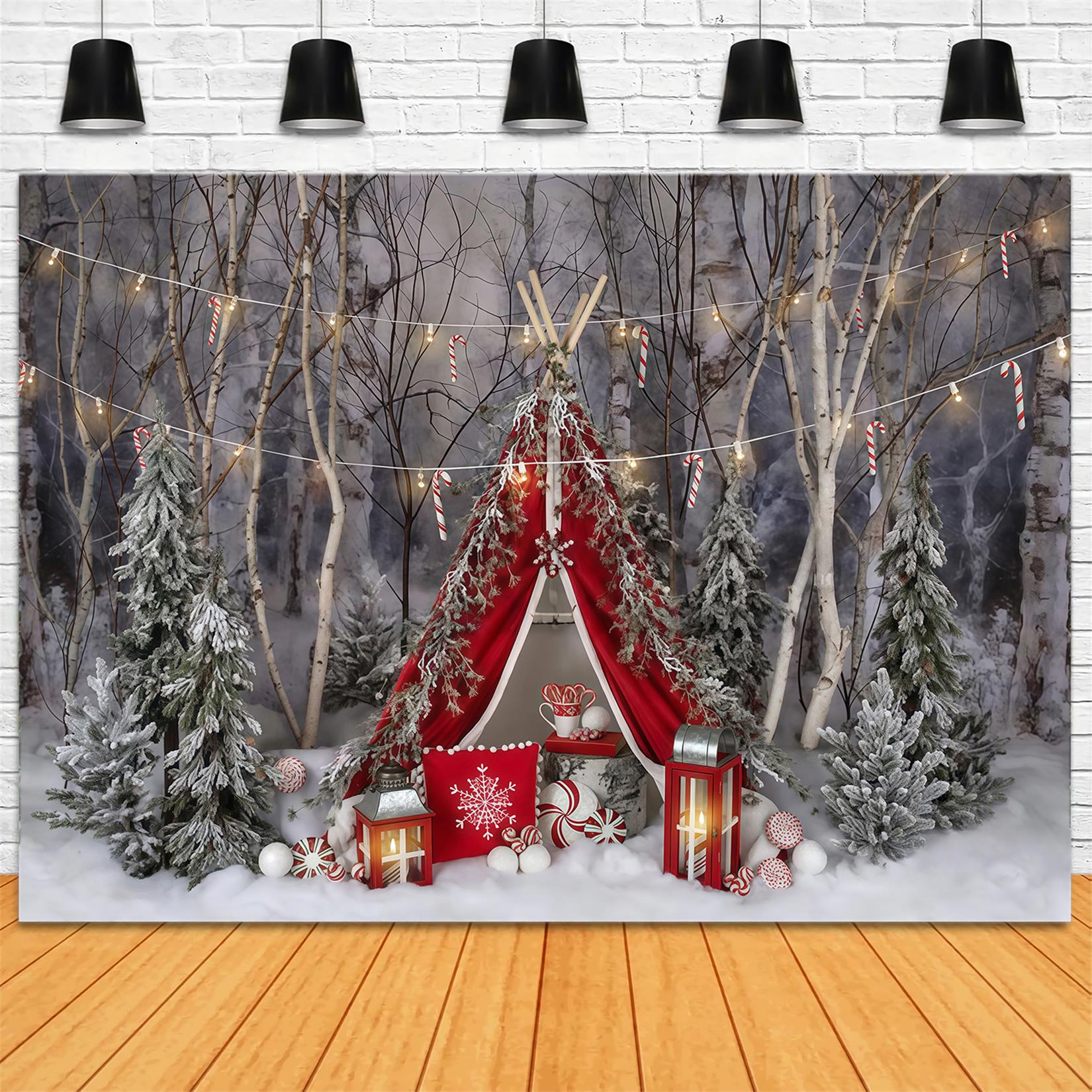 Snow Forest Backdrop Candy Cane Winter Tent Forest Backdrop MRR9-73