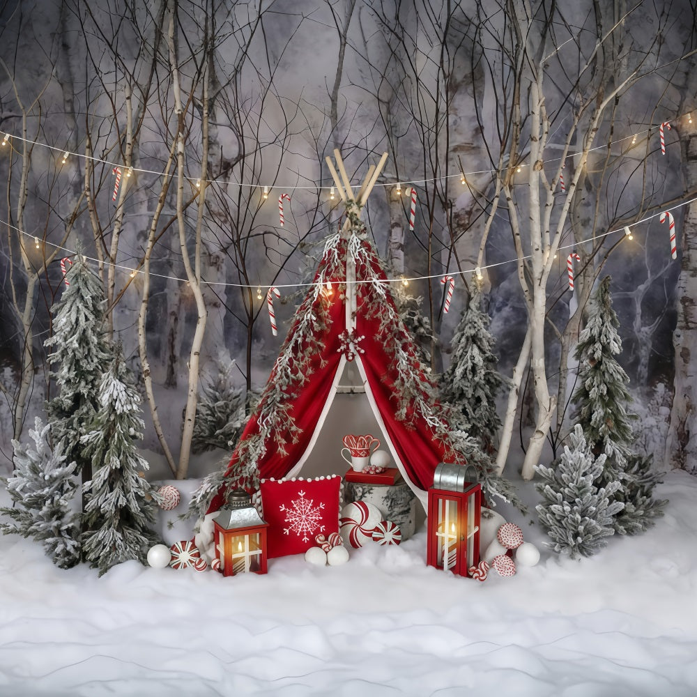 Snow Forest Backdrop Candy Cane Winter Tent Forest Backdrop MRR9-73