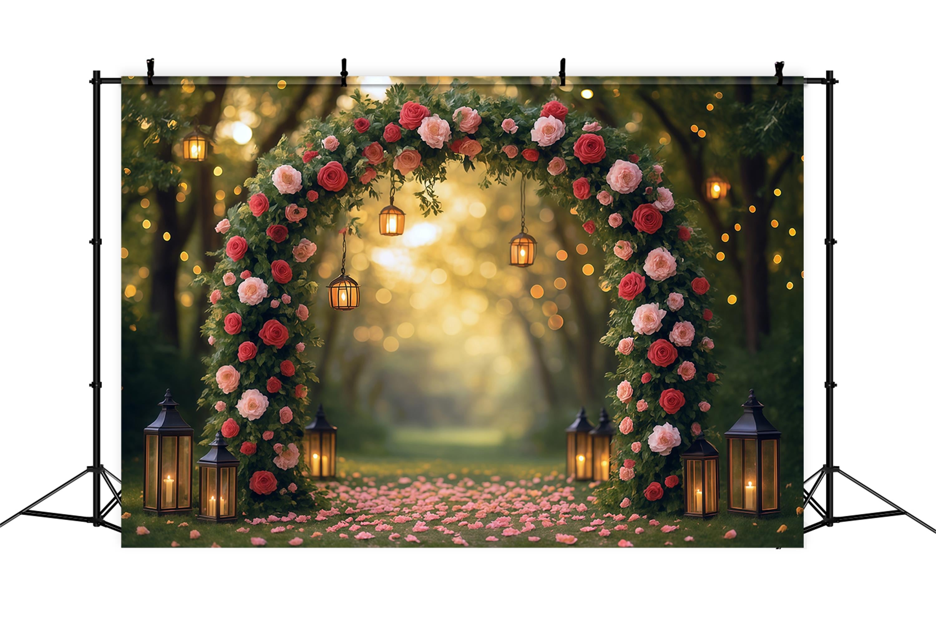Flower Backdrop Romantic Rose Arch Lanterns Floral Photo Backdrop MRR9-81