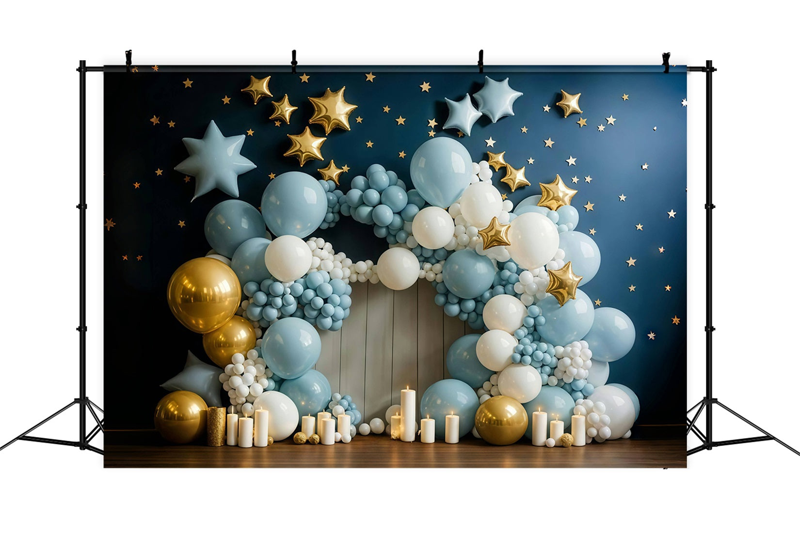 Cake Smash Backdrop Blue Gold Star Balloon Arch Birthday Backdrop MRR9-90