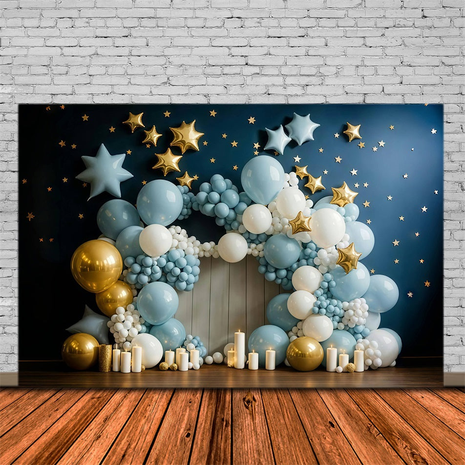 Cake Smash Backdrop Blue Gold Star Balloon Arch Birthday Backdrop MRR9-90