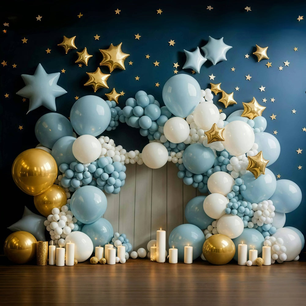Cake Smash Backdrop Blue Gold Star Balloon Arch Birthday Backdrop MRR9-90