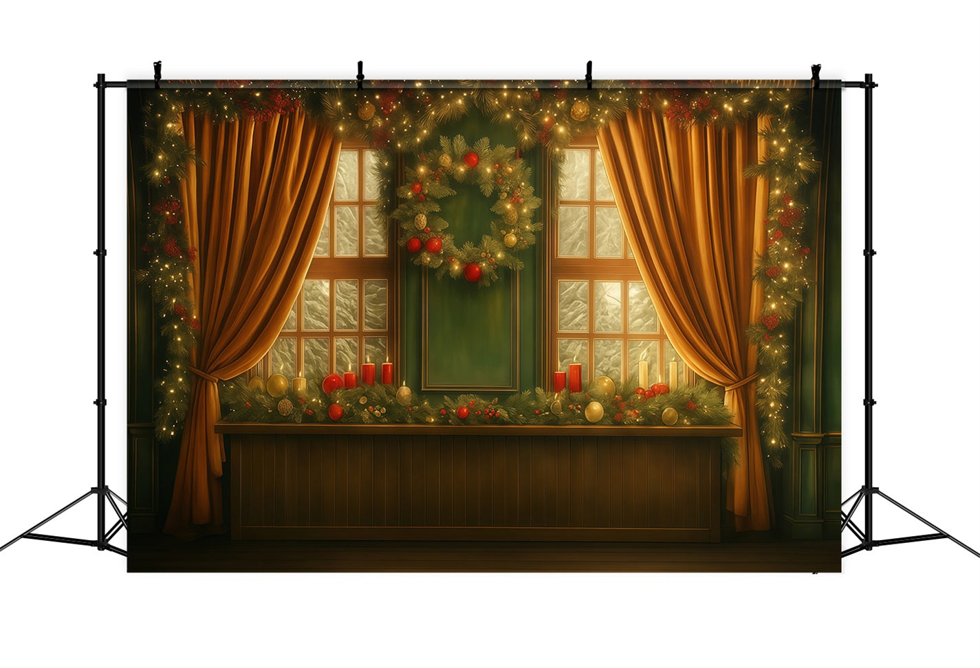 Christmas Backdrop Golden Curtain Window Christmas Photo Backdrops MRR9-93