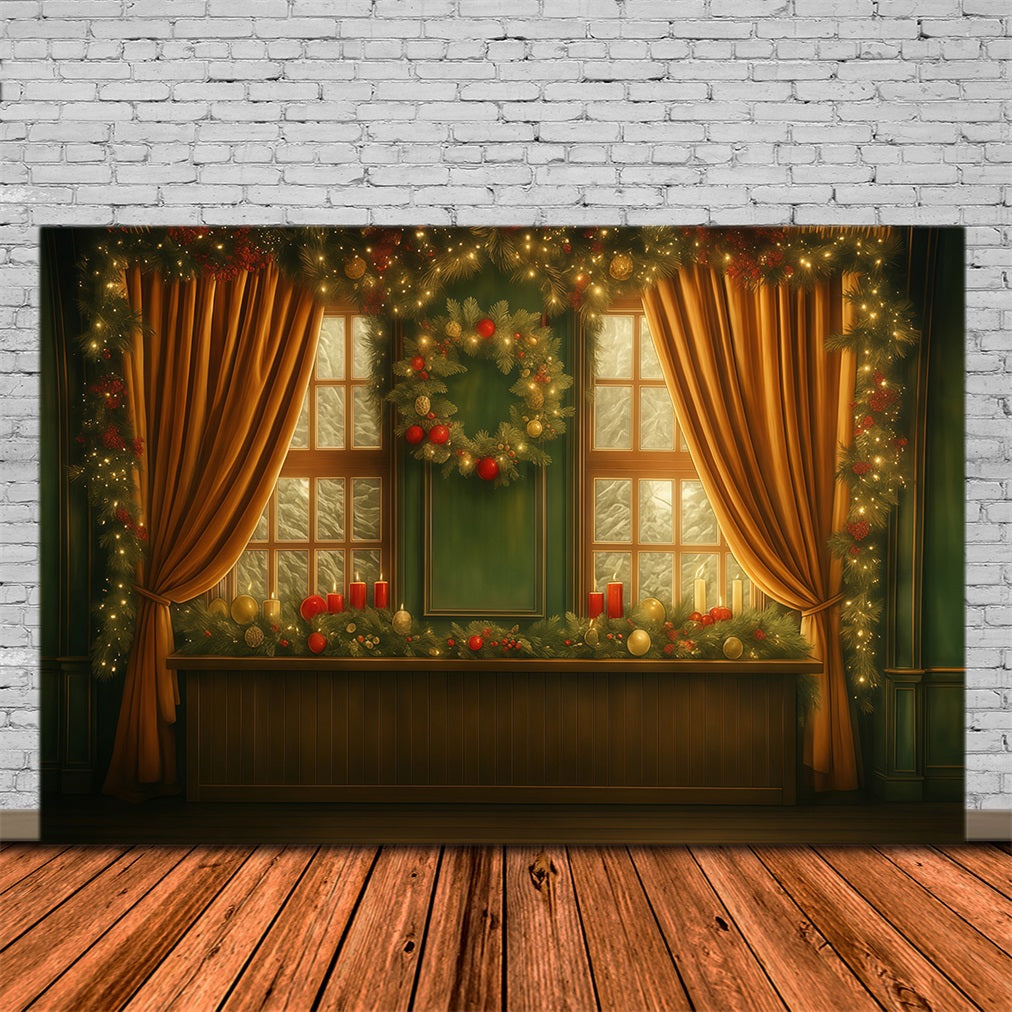 Christmas Backdrop Golden Curtain Window Christmas Photo Backdrops MRR9-93
