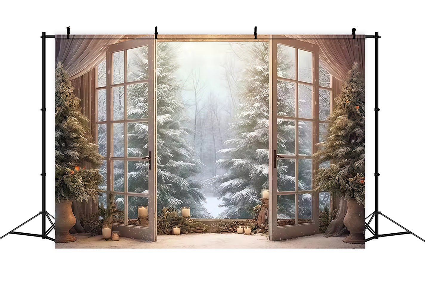 Winter Forest Backdrop Open Doors Snowy Pines Winter Backdrop MRR9-97