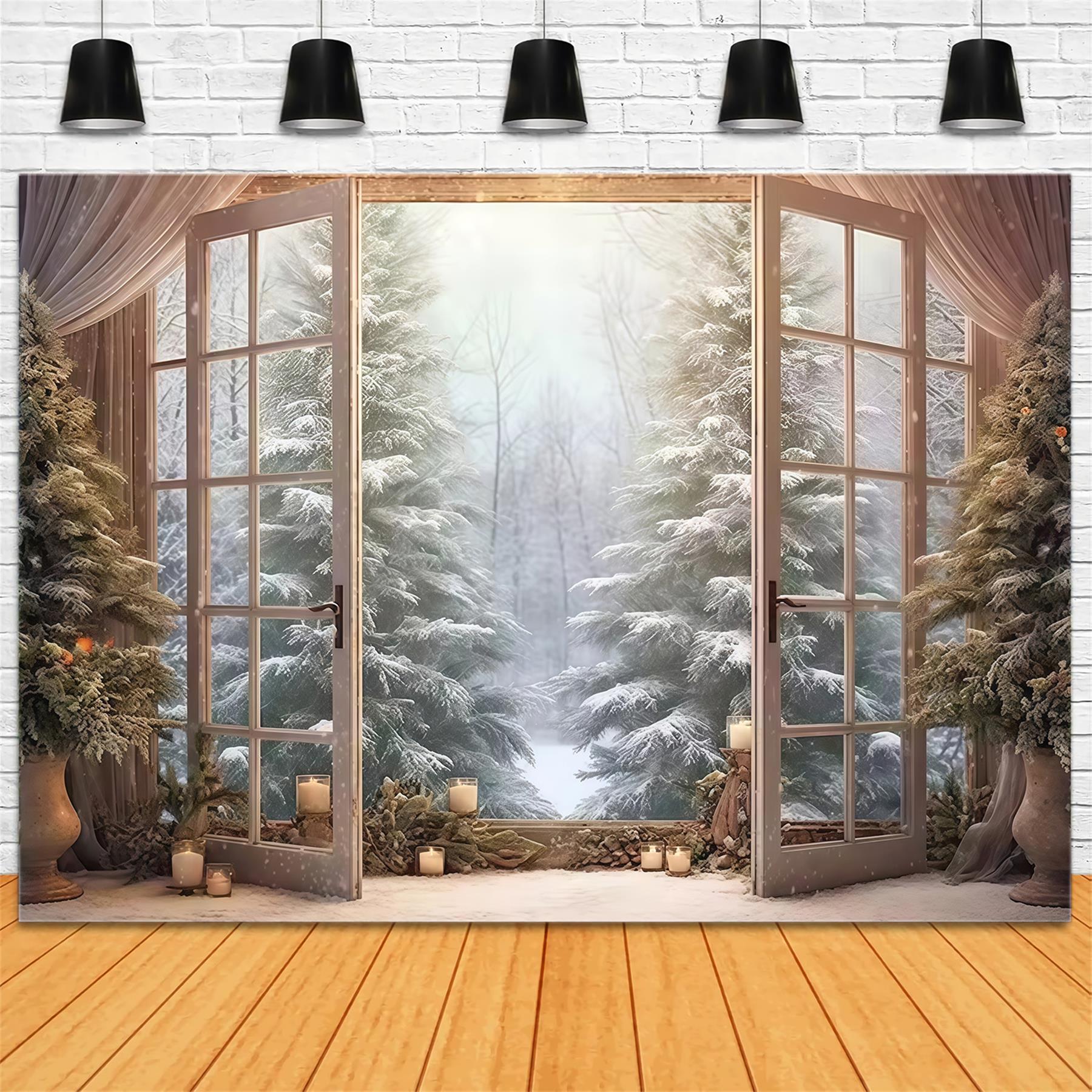 Winter Forest Backdrop Open Doors Snowy Pines Winter Backdrop MRR9-97