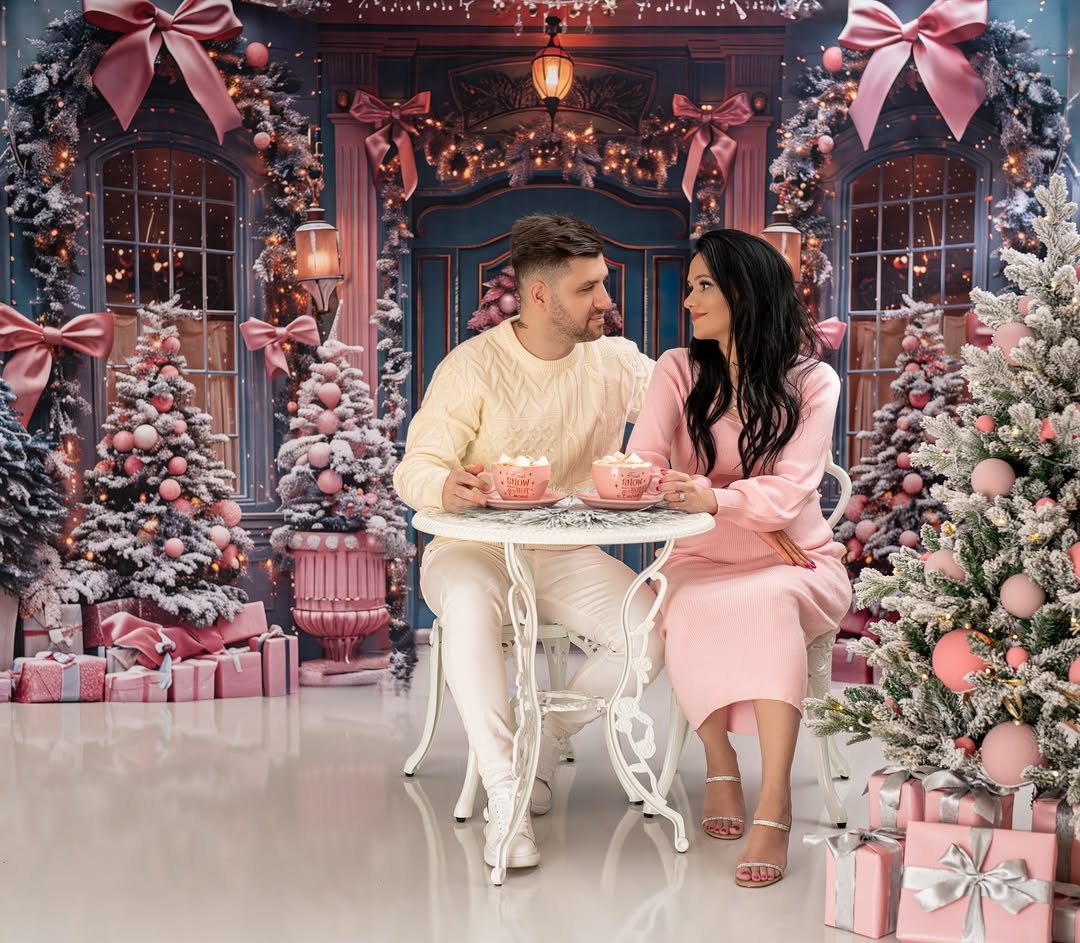Christmas Elegant Pink Bow Door Decor Backdrop RR7-566
