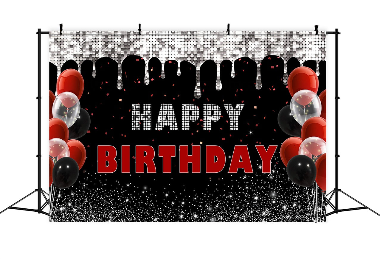 Personalized Birthday Backdrop Elegant Red Black Balloon Backdrop RR12-35