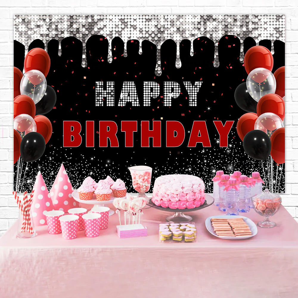 Personalized Birthday Backdrop Elegant Red Black Balloon Backdrop RR12-35