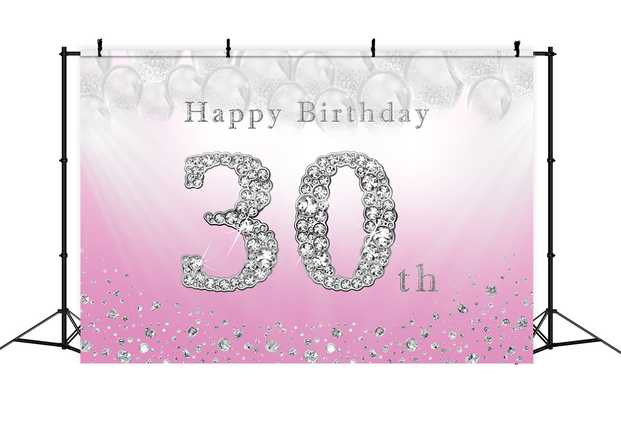30th Birthday Photo Backdrop Pink Silver Crystal Backdrop RR12-82