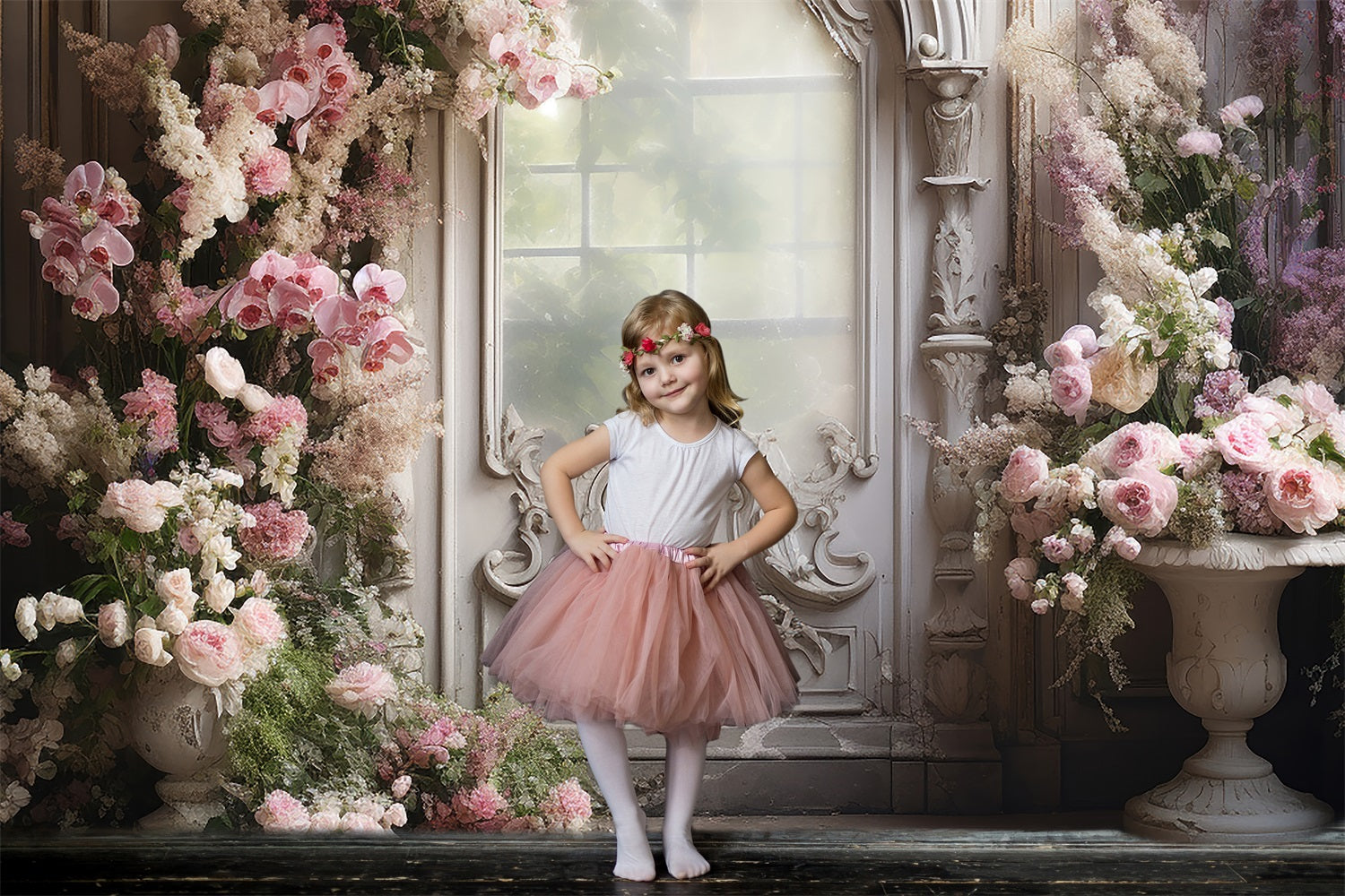 DBackdrop Pink Butterfly Orchid Eustoma Vintage Door Backdrop RR3-34