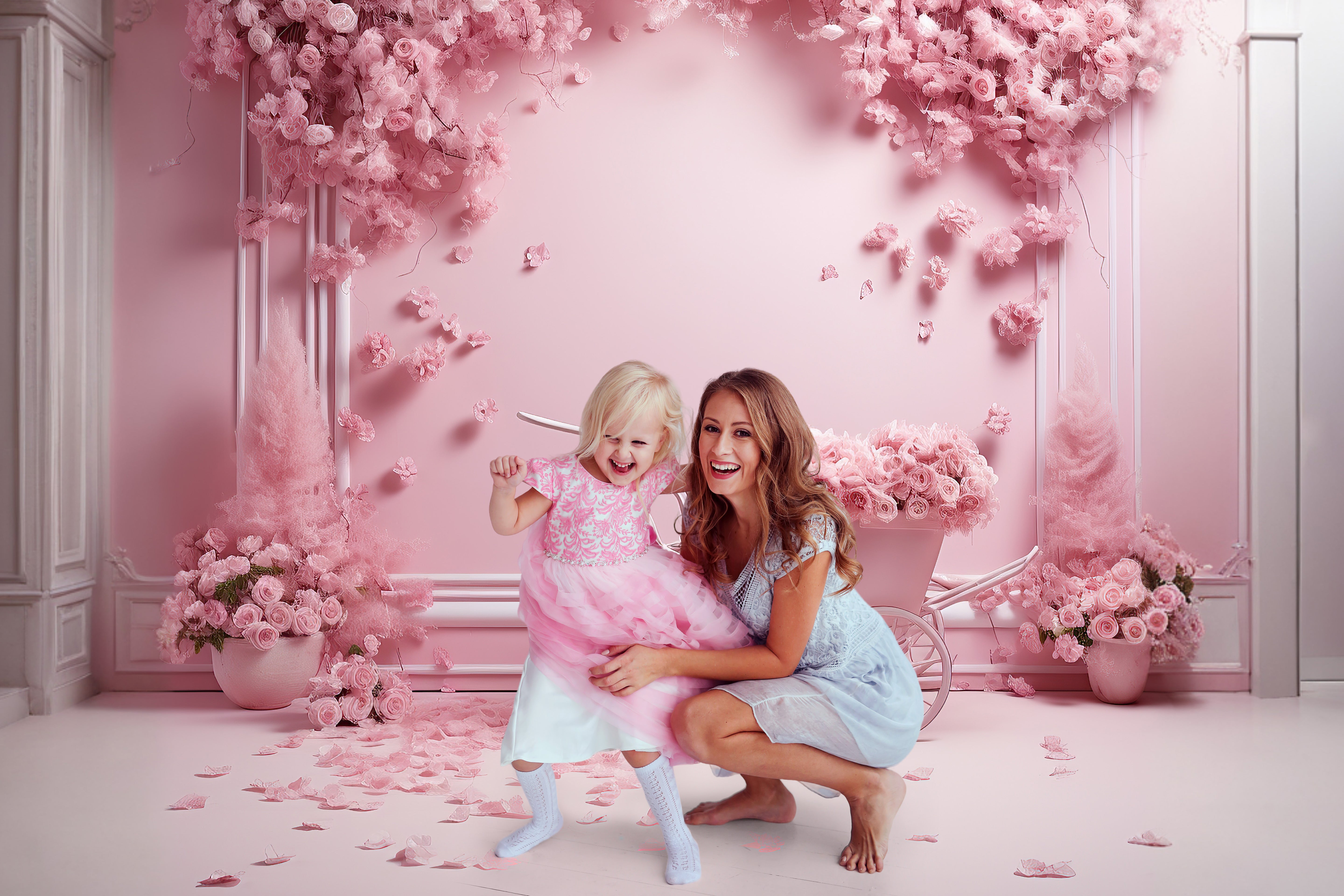 DBackdrop Pink Vintage Wall Full of Roses Trolley Backdrop RR4-33