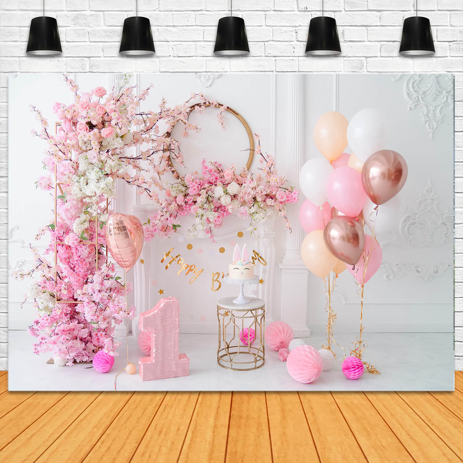 Pink Floral Backdrop for Baby 1st Birthday RR5-36