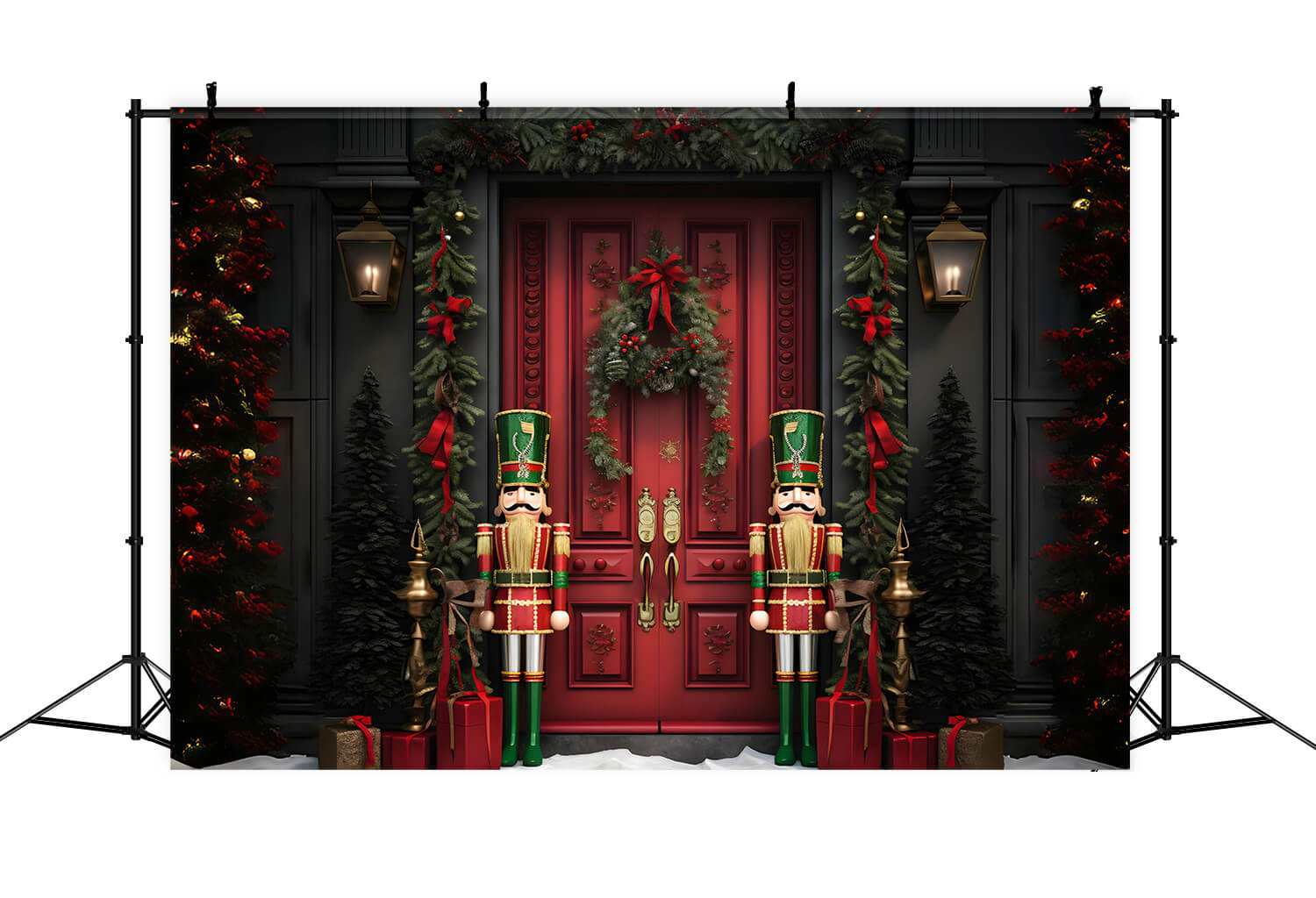 Nutcracker Snow Christmas House Door Backdrop RR6-57